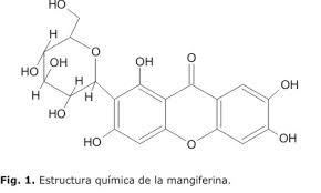 Estructura química de la Xantona, mangiferina del Mangostán.